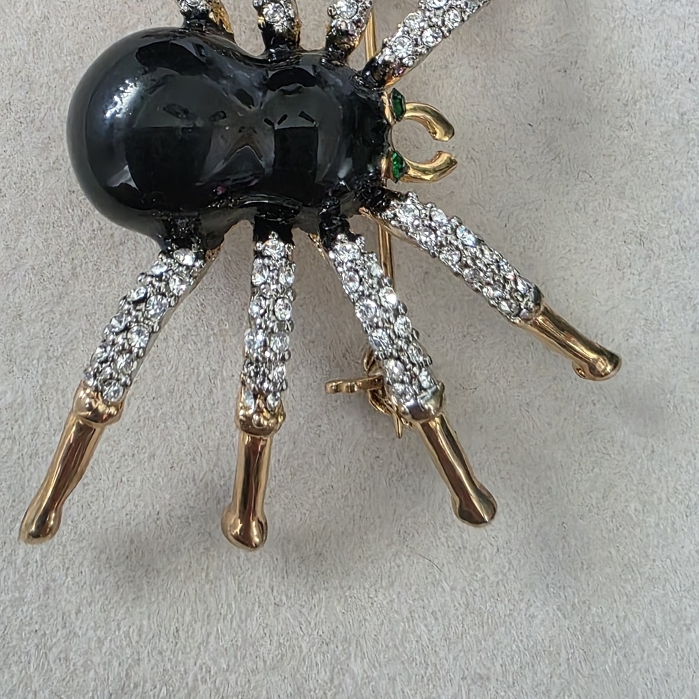 Vintage Brooch Pin Gold Pave Spider with Black Enamel - Picture 5 of 8